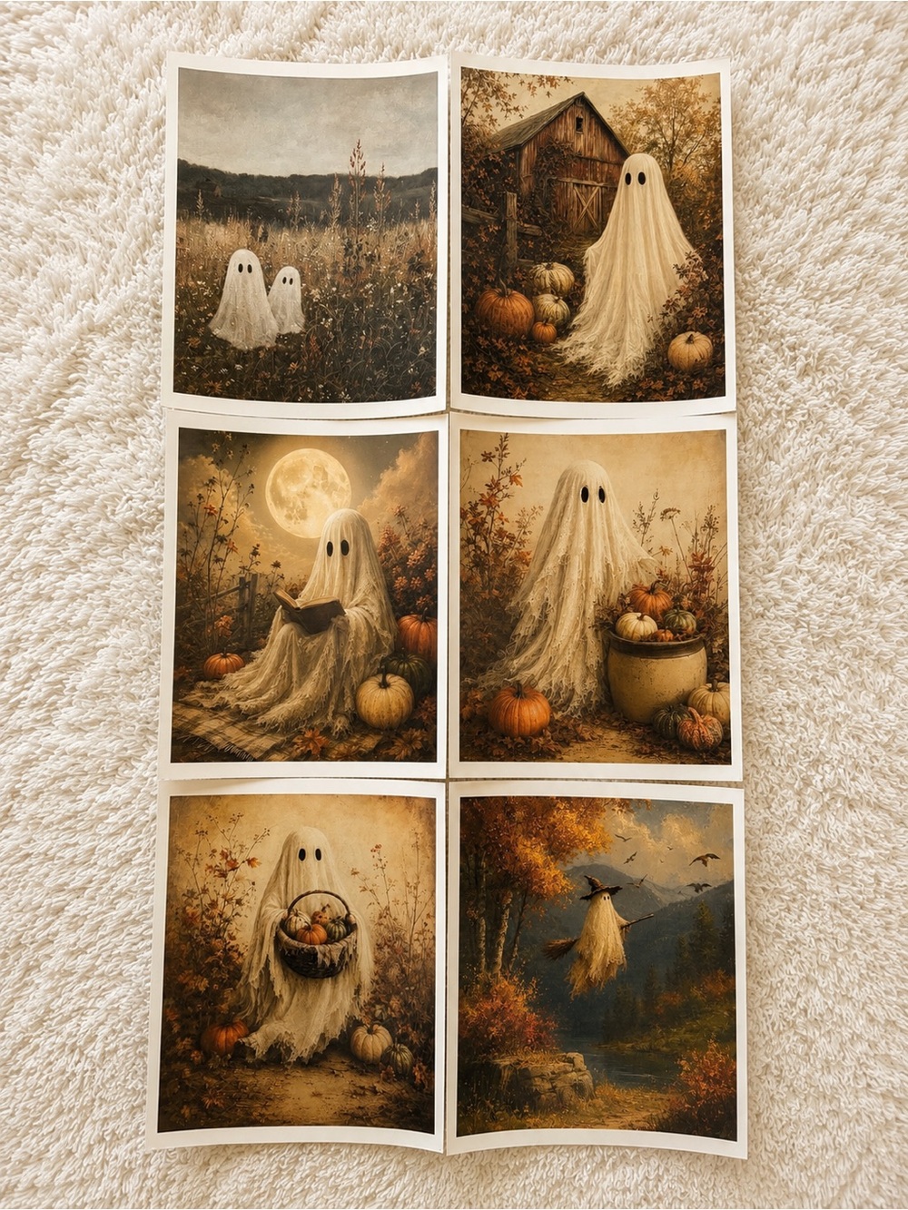 8x10 Autumn Ghost Wall Art Prints - Neutral & Orange Fall Decor - cardstock